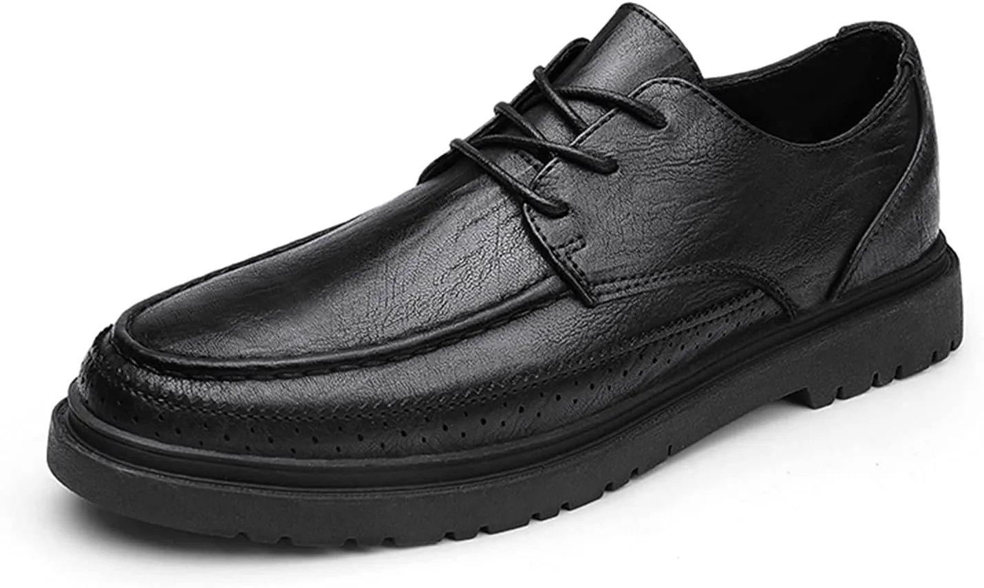 Single Season Formal Shoes for Men Lace Up Apron Toe Round Toe Derby Shoes Vegan Leather Slip Resistant Rubber Sole Anti-Slip Low Top Classic Very Popular Among Young People
