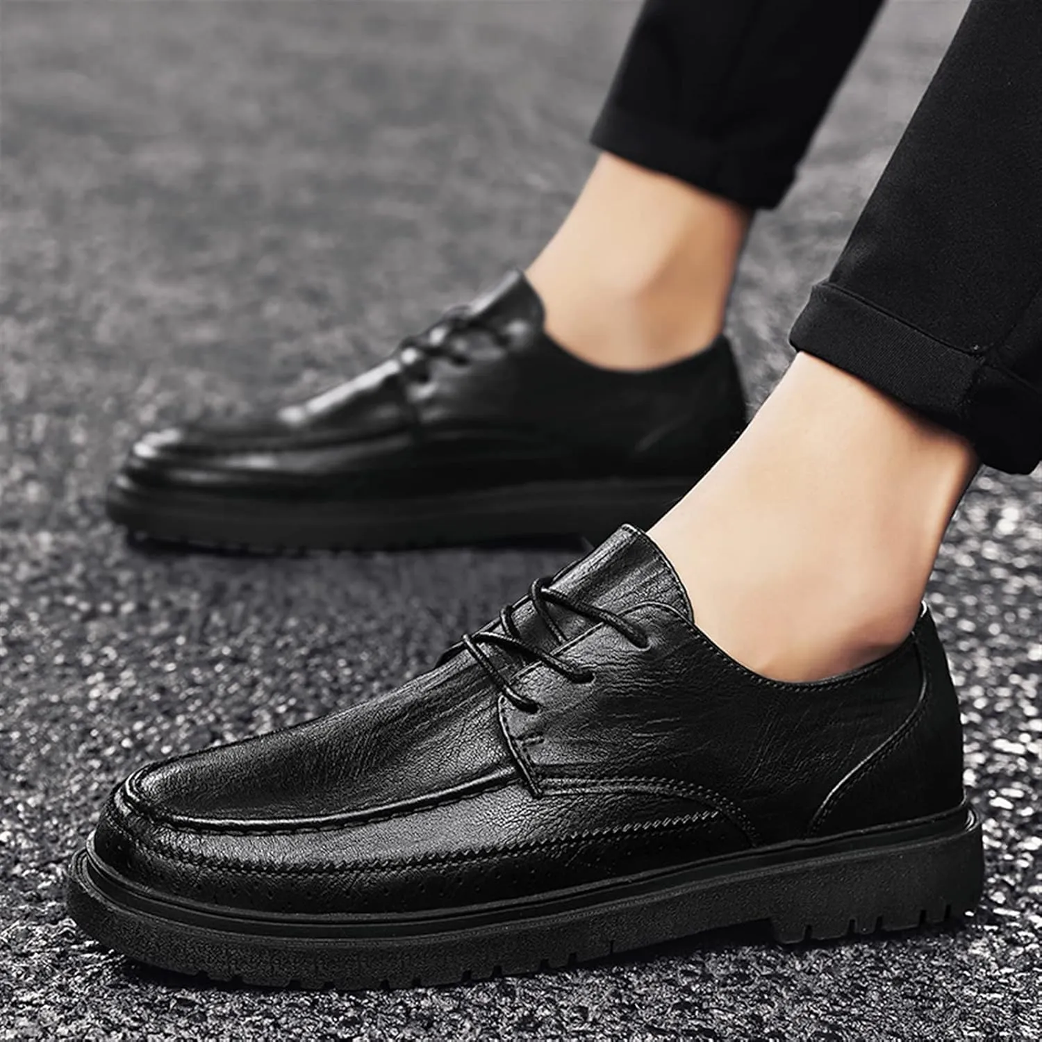 Single Season Formal Shoes for Men Lace Up Apron Toe Round Toe Derby Shoes Vegan Leather Slip Resistant Rubber Sole Anti-Slip Low Top Classic Very Popular Among Young People