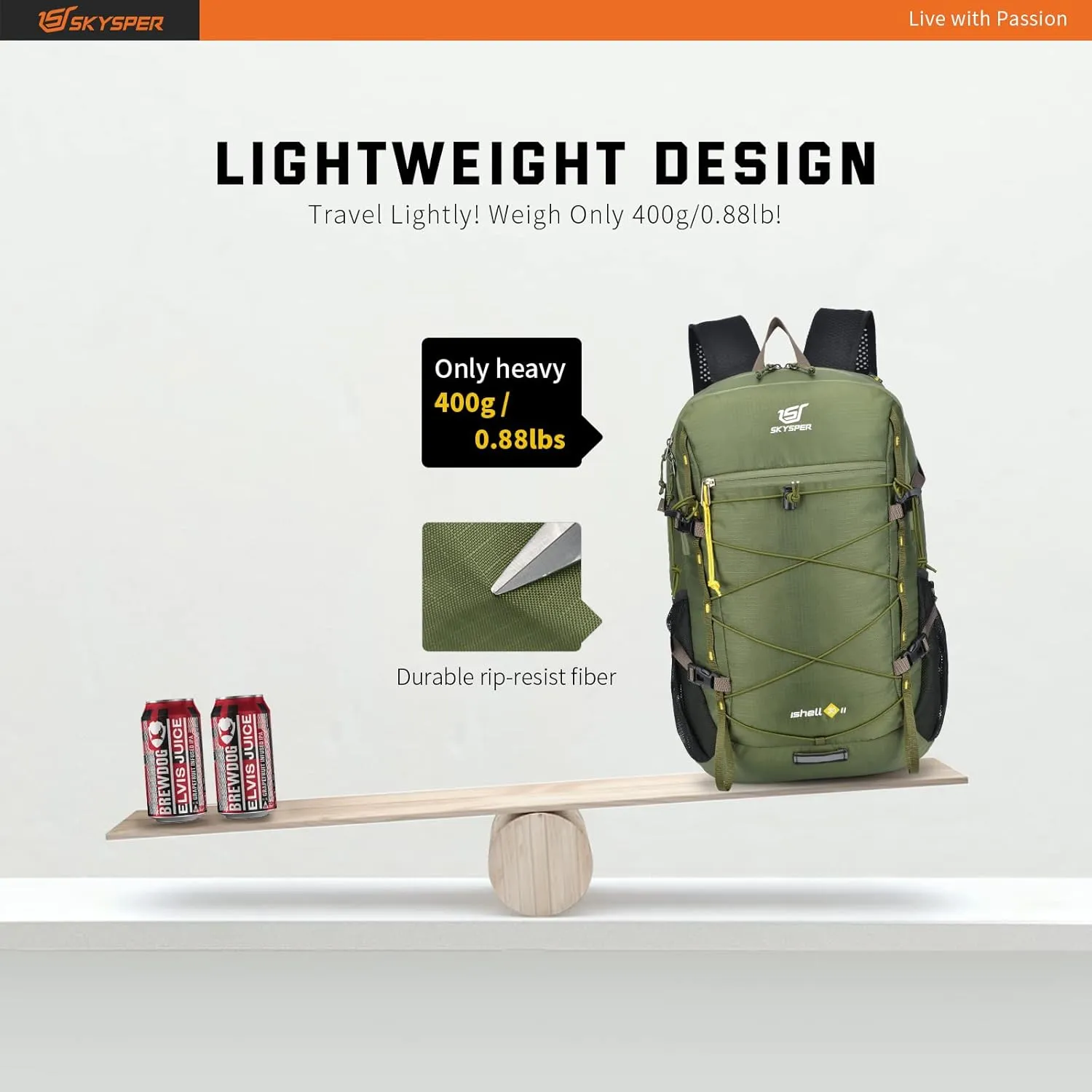 SKYSPER Packable Hiking Backpack 30L Lightweight Daypack Travel Backpacks for Women MenGreen