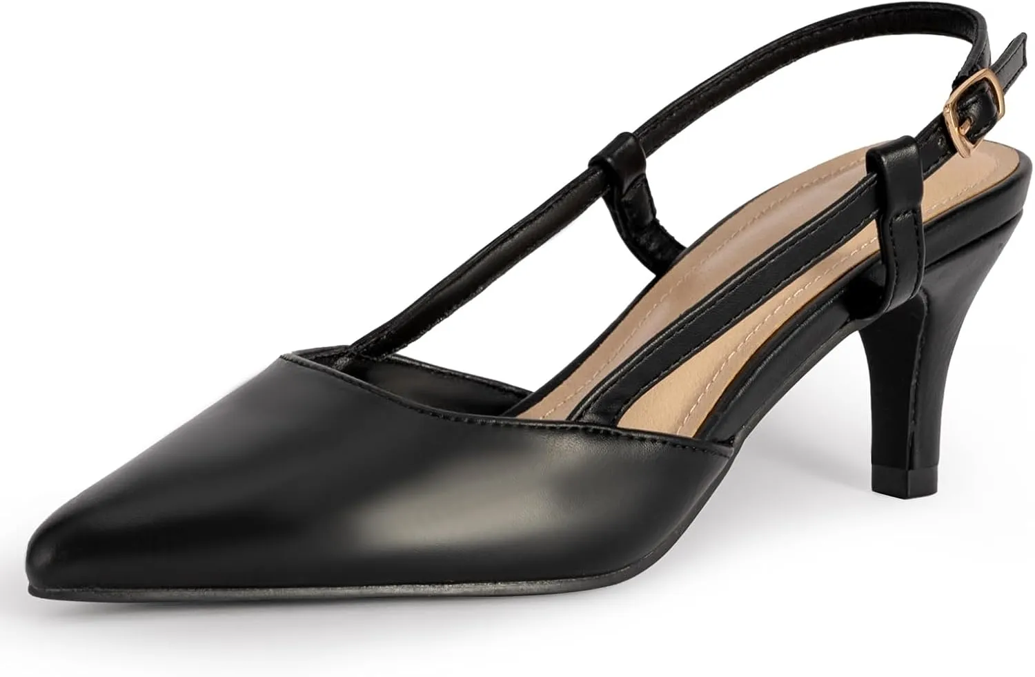 Slingback Low Kitten Heels for Women Closed Pointed Toe Ankle Strap Heels Slip On Pumps Shoes for Party Wedding Dress