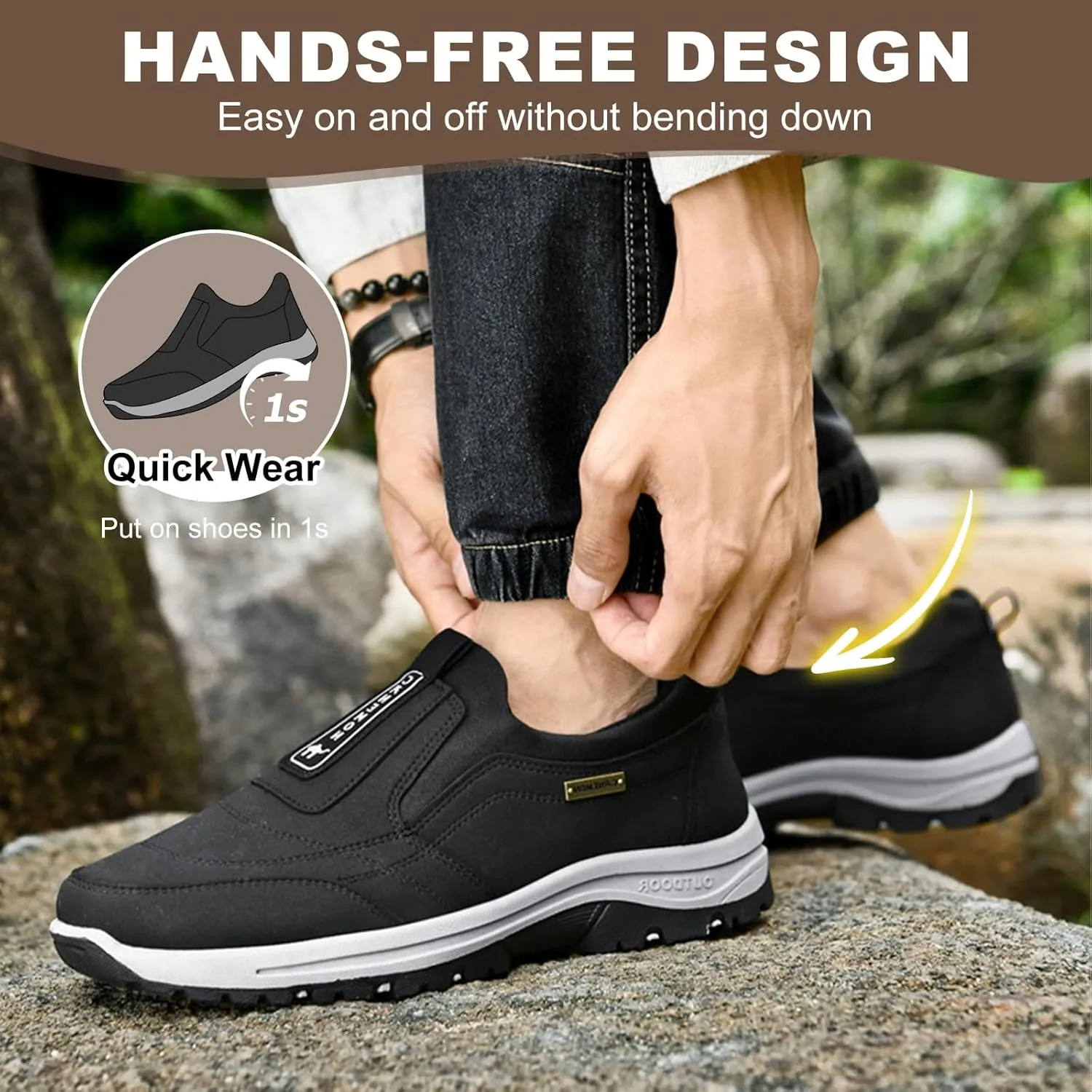 Slip On Shoes for Men Walking Hiking Outdoor,Orthopedic Sneakers Hiking Trekking Shoes,Anti-Slip Lightweight Low-top Safety Shoes with Arch Support