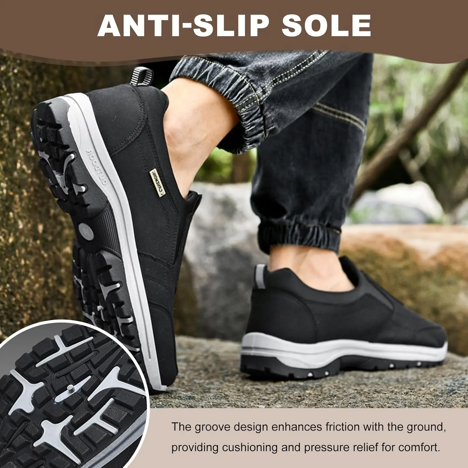 Slip On Shoes for Men Walking Hiking Outdoor,Orthopedic Sneakers Hiking Trekking Shoes,Anti-Slip Lightweight Low-top Safety Shoes with Arch Support