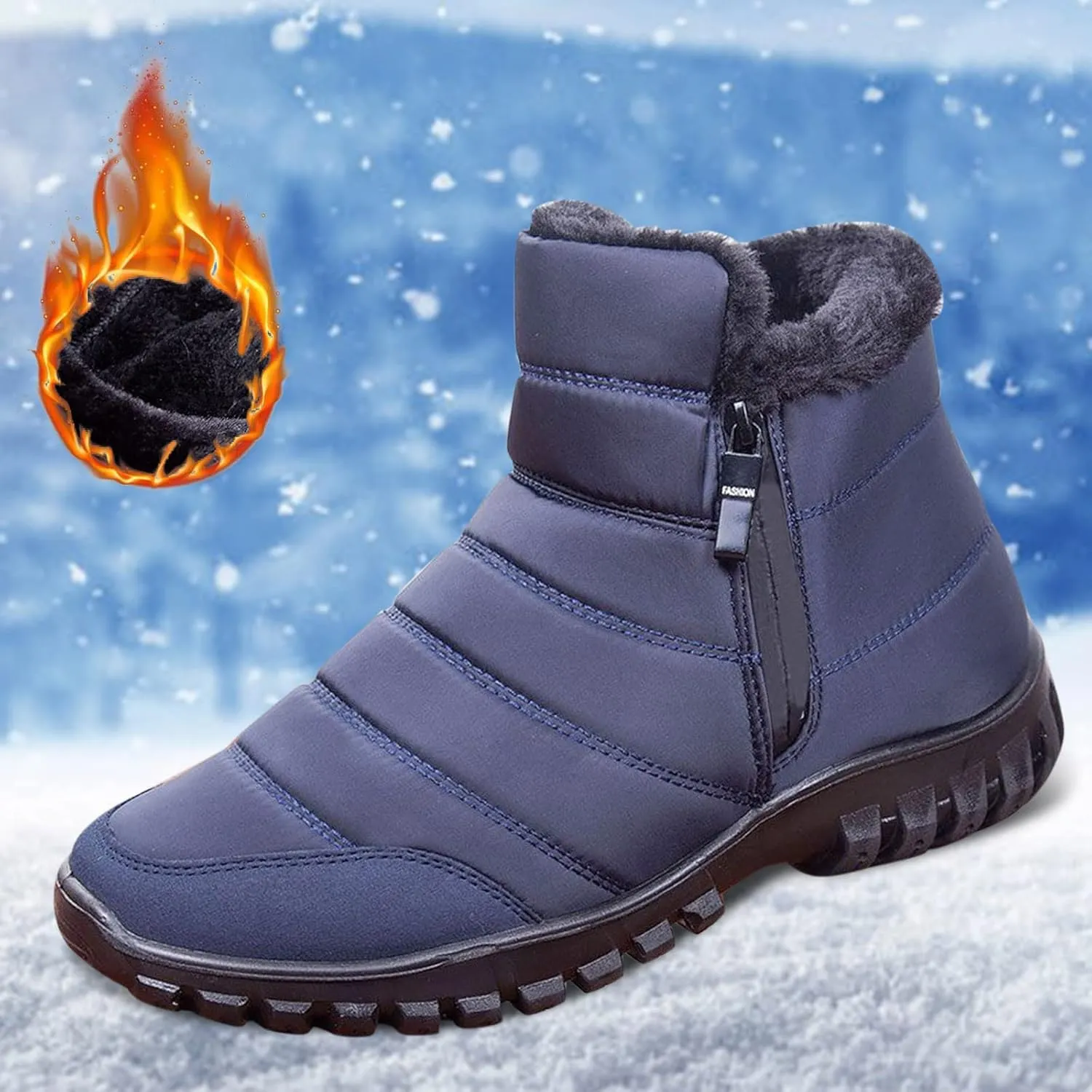 Snow Shoes For Men Plush Lined Non-Slip Winter Walking Shoes For Men Slip On Hiking Boots Women aterproof