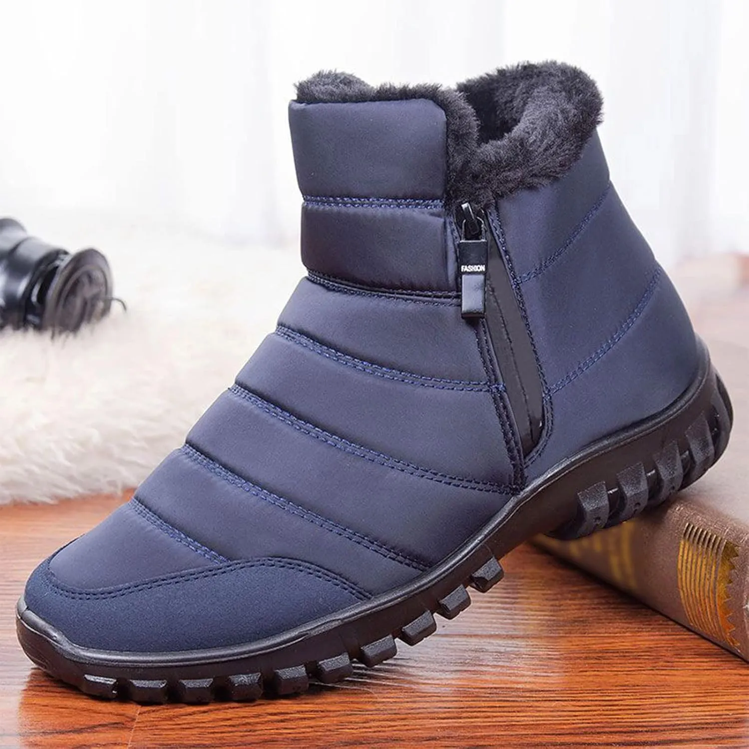 Snow Shoes For Men Plush Lined Non-Slip Winter Walking Shoes For Men Slip On Hiking Boots Women aterproof