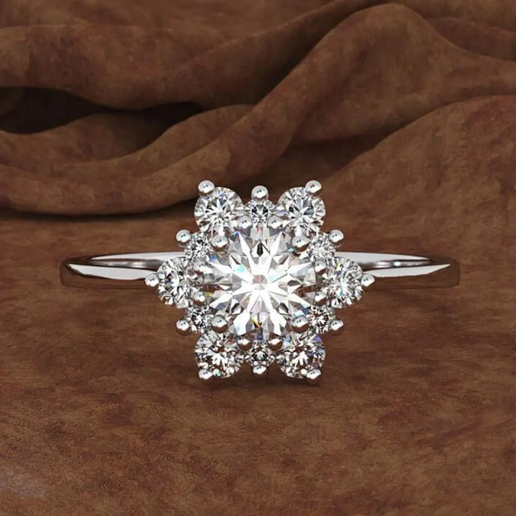 Snowflake Ring,925 Sterling Silver White Snowflakes Ring Excellent Cut Cubic Zirconia,Wedding Engagement Jewelry