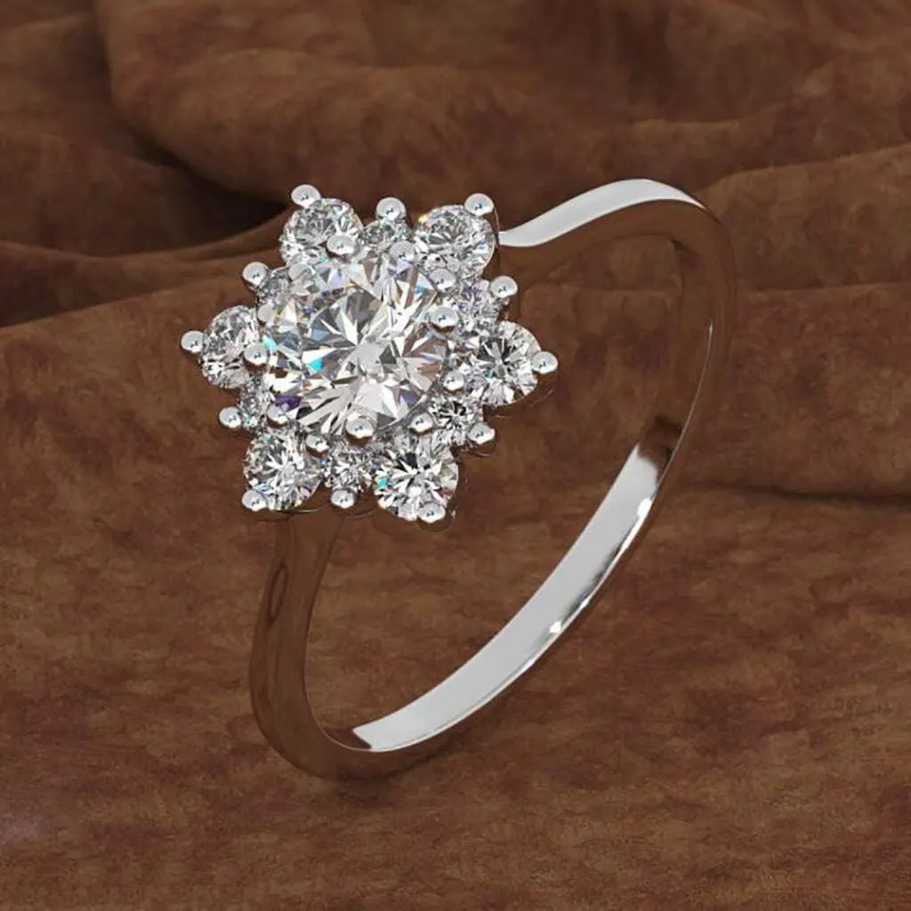 Snowflake Ring,925 Sterling Silver White Snowflakes Ring Excellent Cut Cubic Zirconia,Wedding Engagement Jewelry