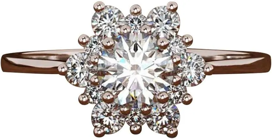 Snowflake Ring,925 Sterling Silver White Snowflakes Ring Excellent Cut Cubic Zirconia,Wedding Engagement Jewelry