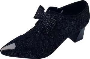 Sparkly Rhinestone Sandals for Women Trendy Bowknot Pointed Toe Net Yarn Hollow Side Zipper Chunky Heel Sandalias Comfy Breathable Casual Shoes