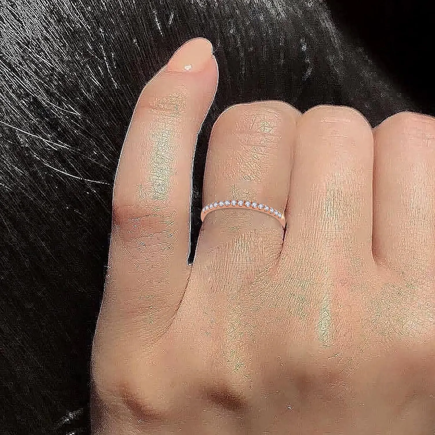 Stackable Wedding Band for Women,Gold Plated Cubic Zirconia Diamond Engagement Anniversary Ring Eternity Promise Ring for Her