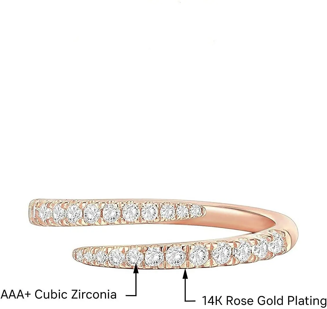 Stacking Bands for Women,Gold Plated Open Twist Eternity Statement Ring Dainty Cubic Zirconia Engagement Wedding Promise Ring