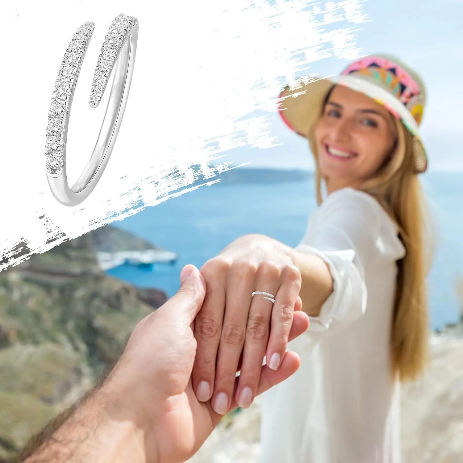 Stacking Bands for Women,Gold Plated Open Twist Eternity Statement Ring Dainty Cubic Zirconia Engagement Wedding Promise Ring