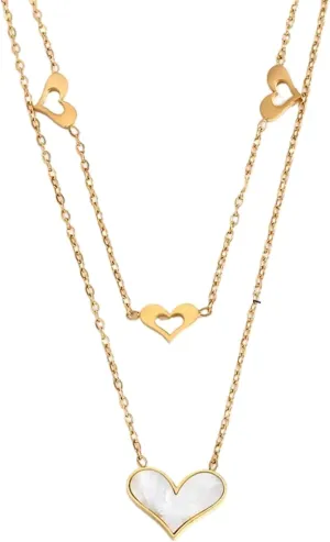 Stacking Layering Necklaces - Double Layer Heart Pendants Necklace Women Jewelry Stainless Steel Chain