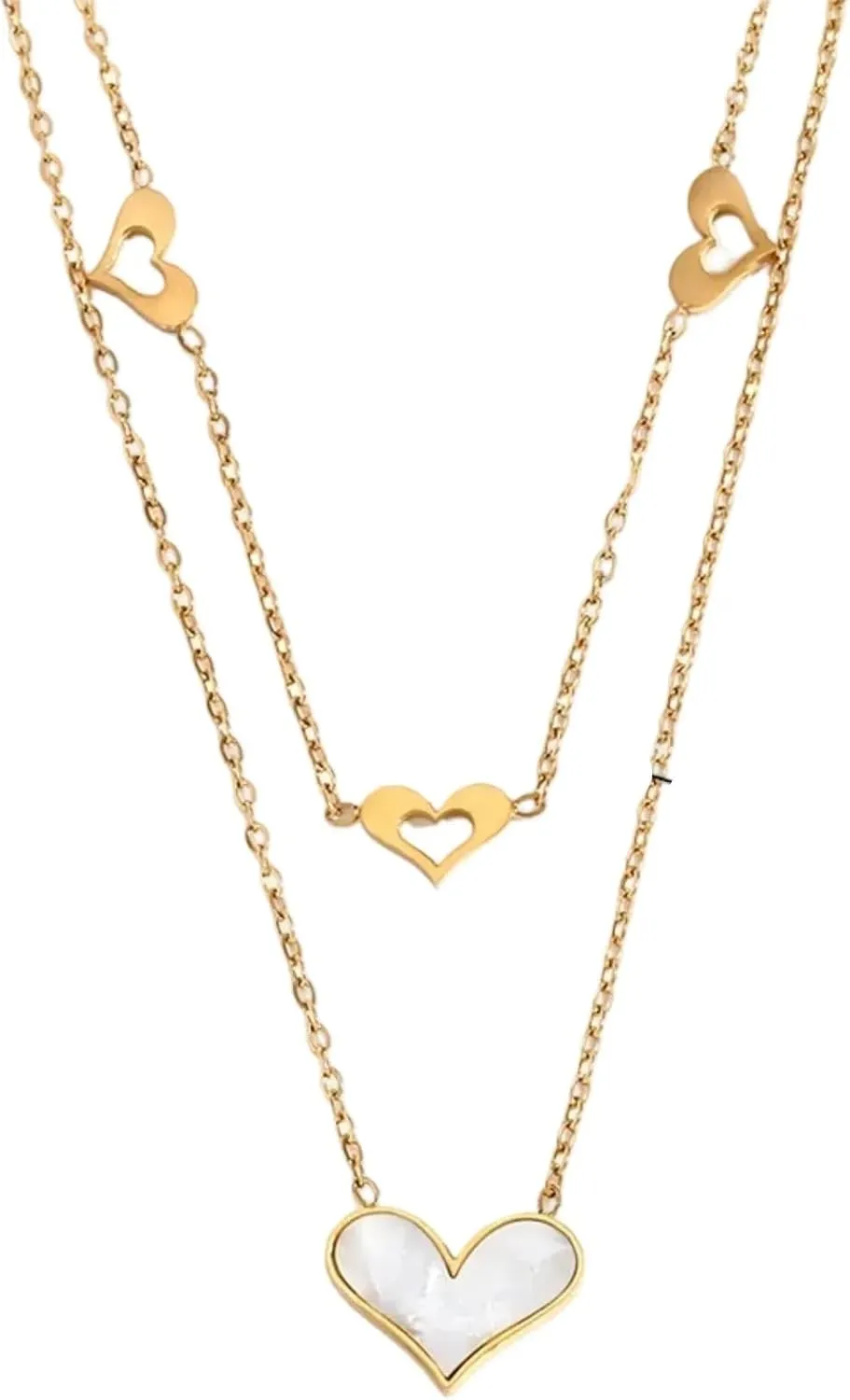 Stacking Layering Necklaces - Double Layer Heart Pendants Necklace Women Jewelry Stainless Steel Chain