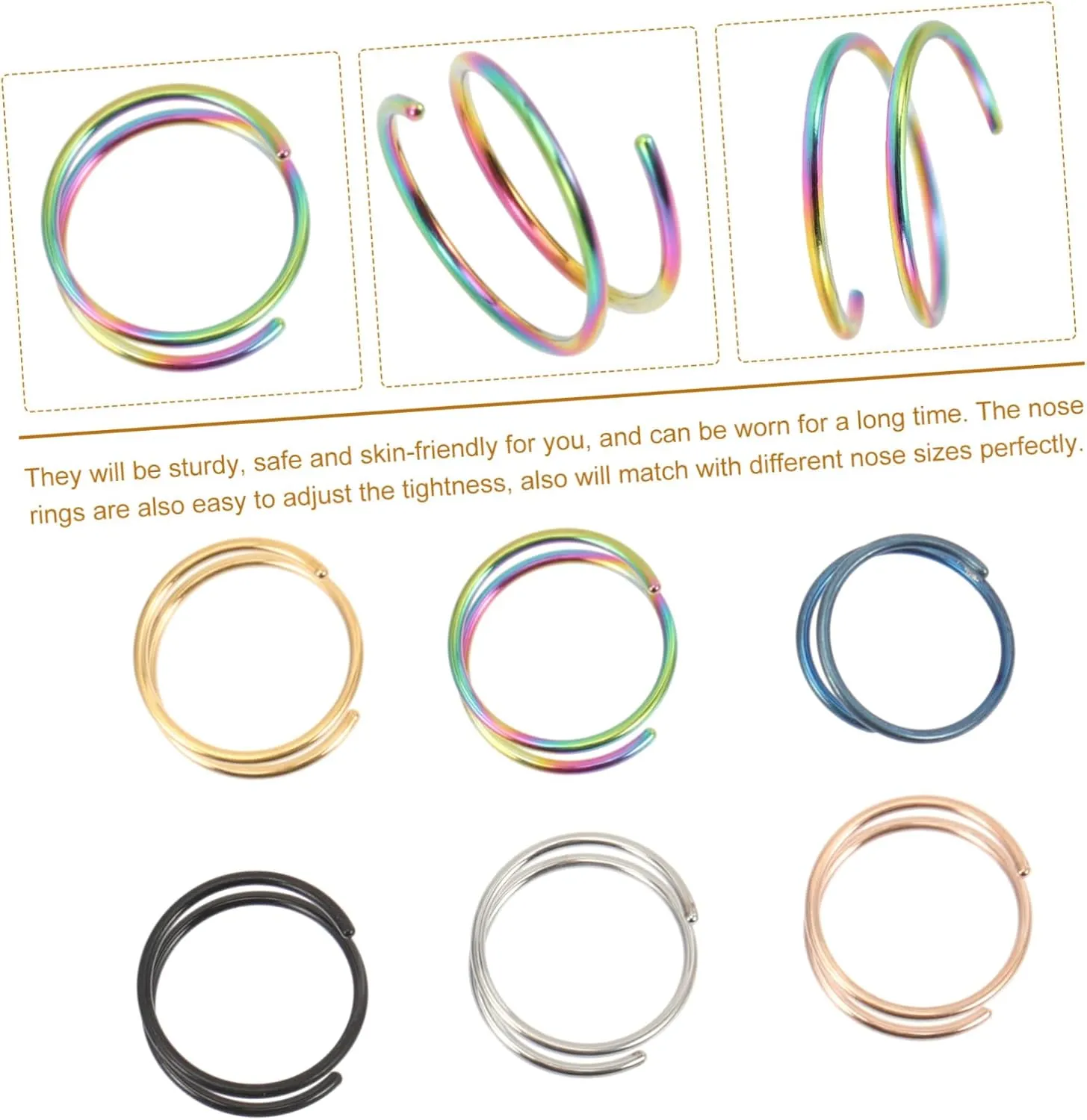 Stainless Steel Spiral Nose Rings Hoops Nose Jewelry for Women Comfortable Skin Accessories Steel