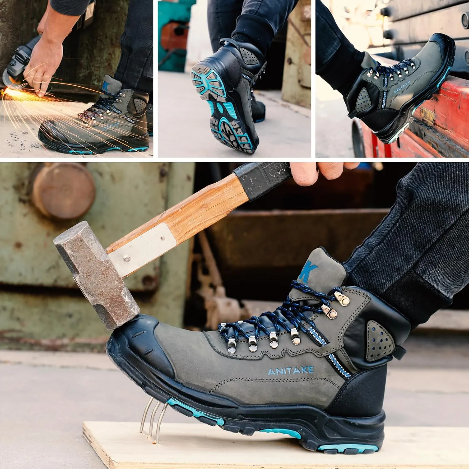 Steel Toe Boots for Men, Mens Work Boots Steel Toe 100% Nubuck Leather Construction Safety Boots
