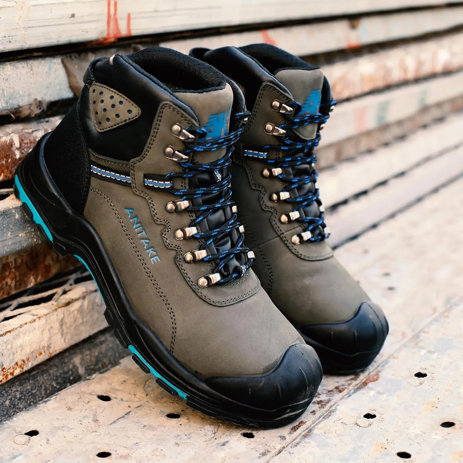 Steel Toe Boots for Men, Mens Work Boots Steel Toe 100% Nubuck Leather Construction Safety Boots