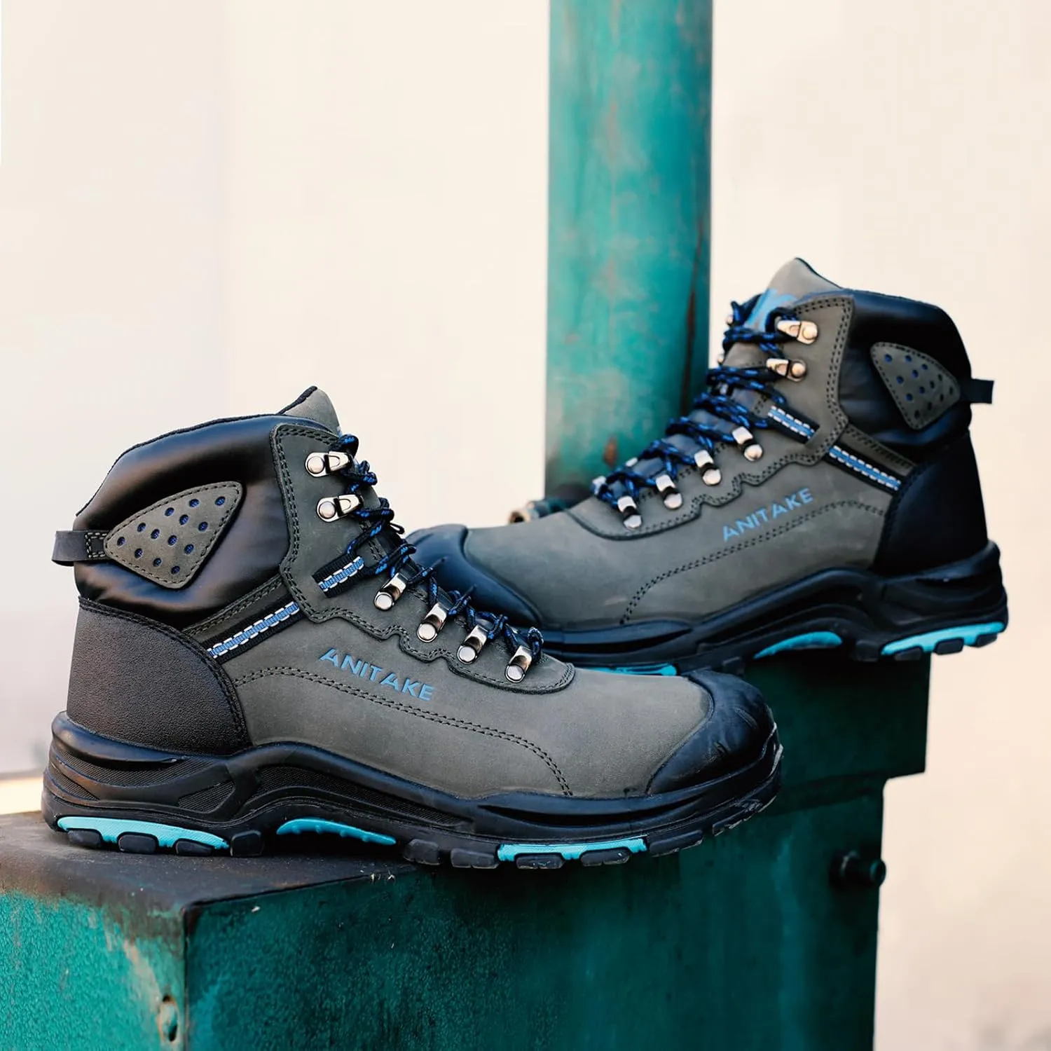 Steel Toe Boots for Men, Mens Work Boots Steel Toe 100% Nubuck Leather Construction Safety Boots