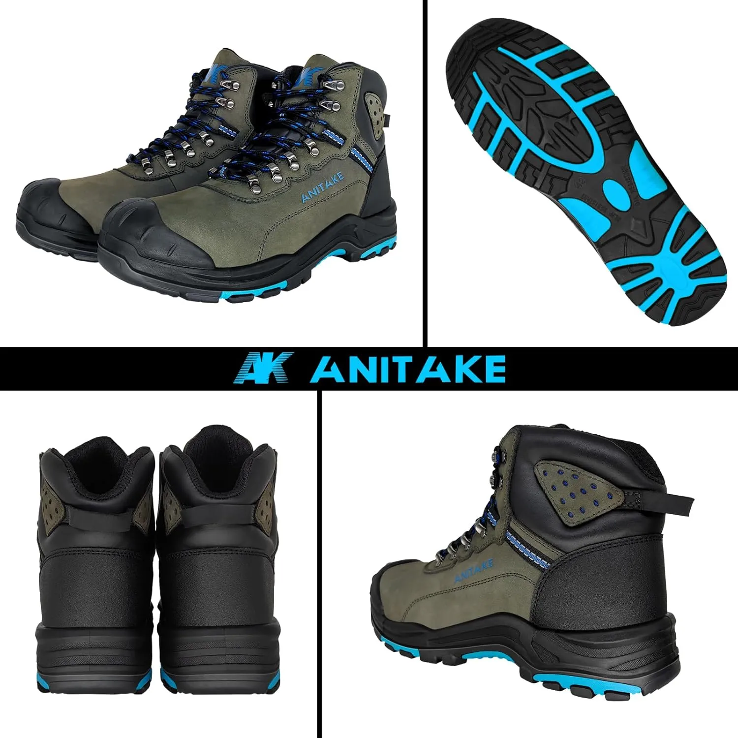 Steel Toe Boots for Men, Mens Work Boots Steel Toe 100% Nubuck Leather Construction Safety Boots