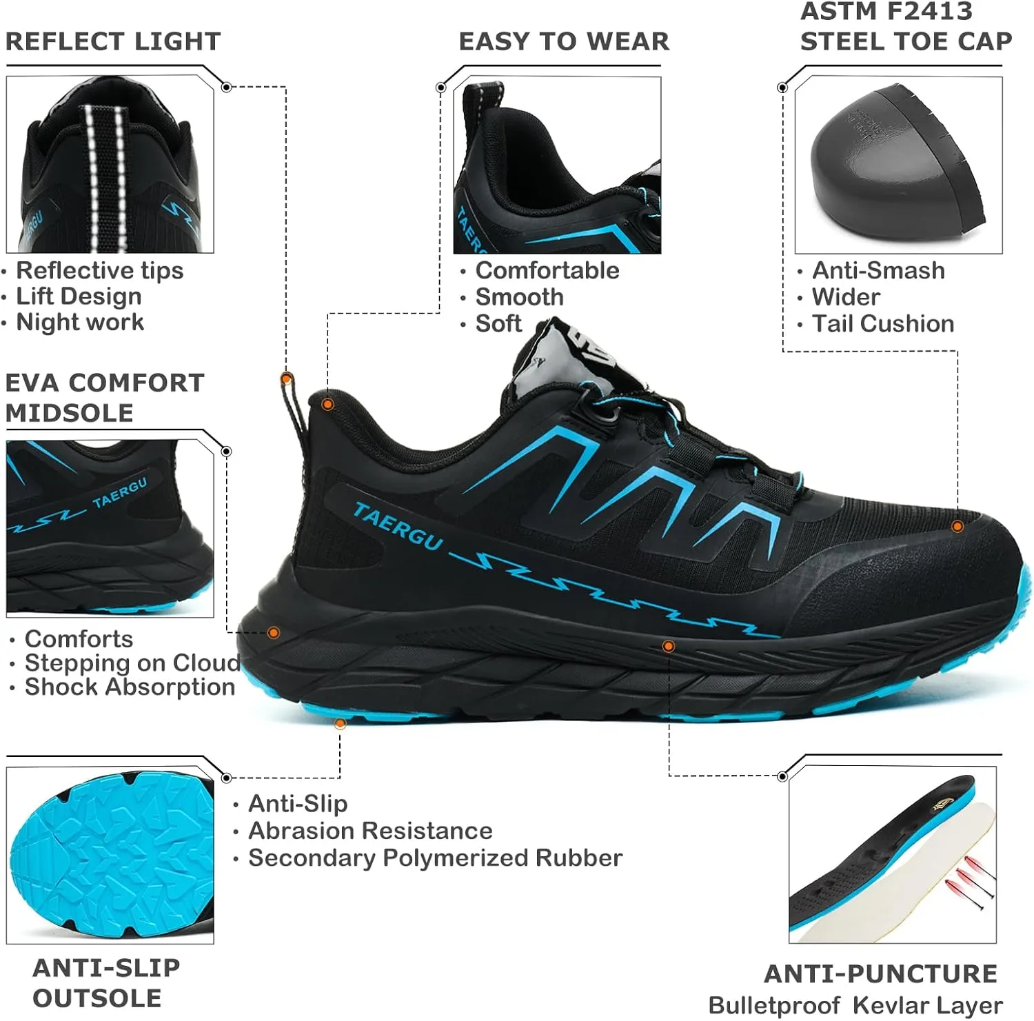 Steel Toe Shoes for Men Lightweight Indestructible Safety Work Shoes Non Slip Resistant Steel Toe Sneakers