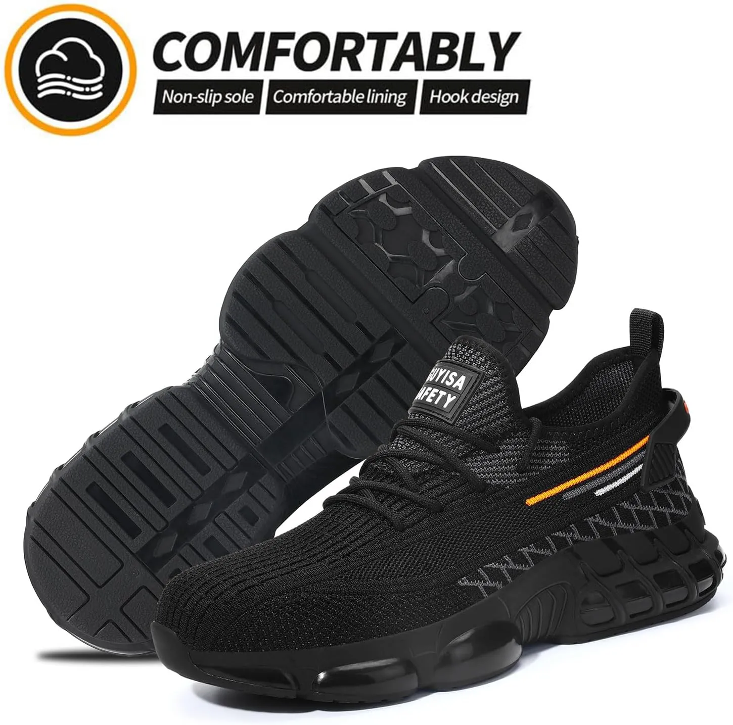 Steel Toe Shoes for Men, Lightweight Work Shoes,Construction Industrial Work Safety Boots, Comfortable Steel Toe Sneakers for Men Women