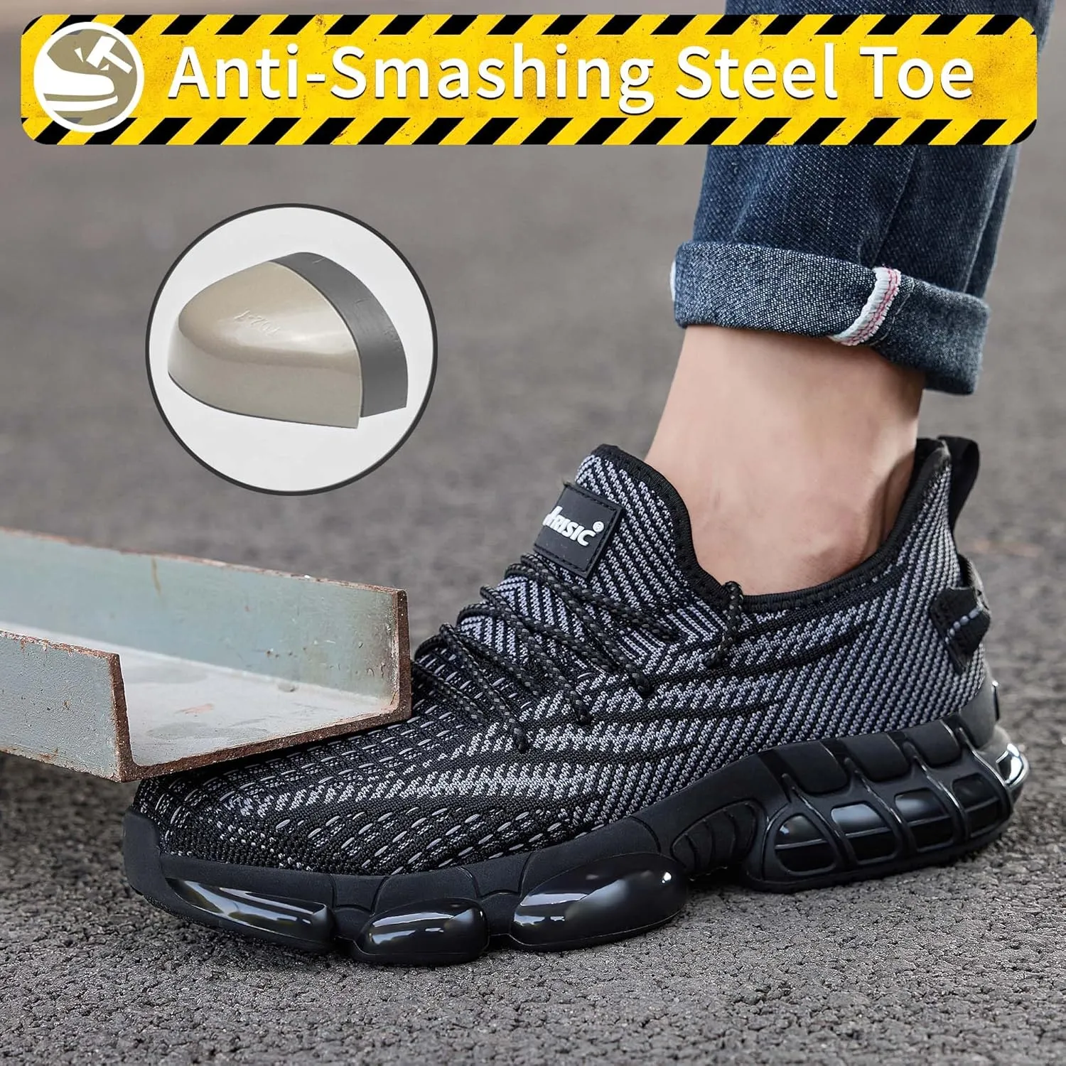 Steel Toe Shoes for Men Women Comfortable Lightweight Safety Sneakers Non Slip Work Shoes Puncture Proof Composite Toe Sneakers for Construction