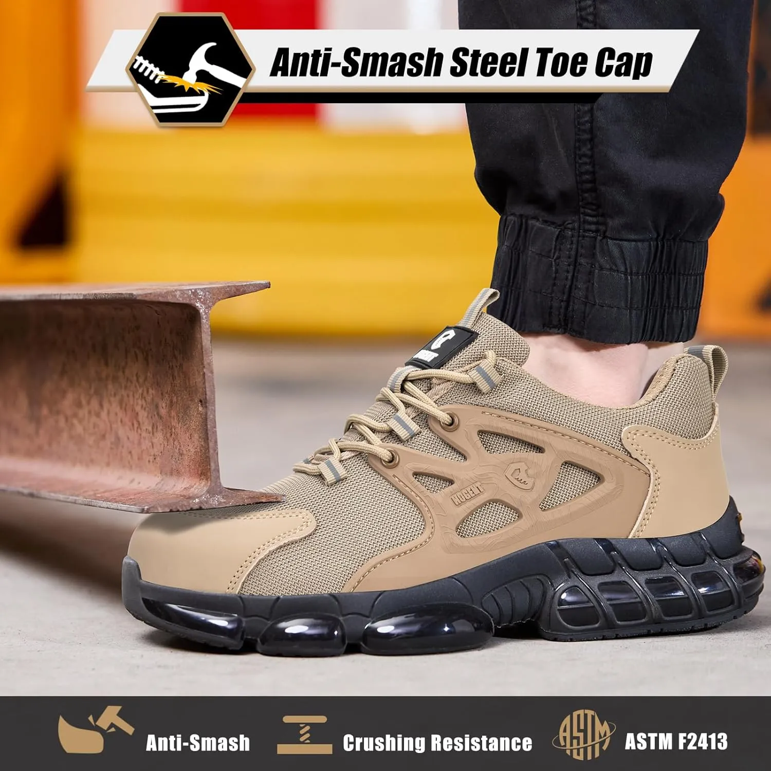 Steel Toe Shoes for Men Women Composite Toe Work Sneakers Indestructible Safety Tennis Shoes Lightweight Breathable Construction Sneakers Puncture Proof Air Cushion Ergonomic Design