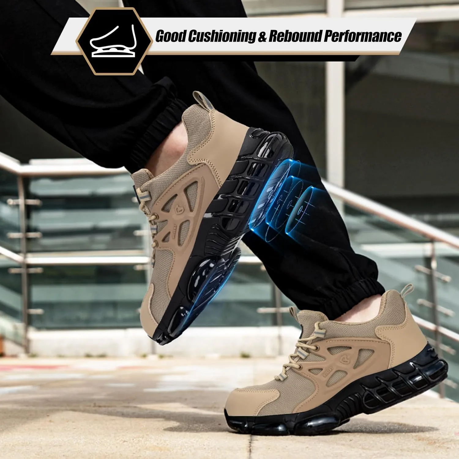 Steel Toe Shoes for Men Women Composite Toe Work Sneakers Indestructible Safety Tennis Shoes Lightweight Breathable Construction Sneakers Puncture Proof Air Cushion Ergonomic Design