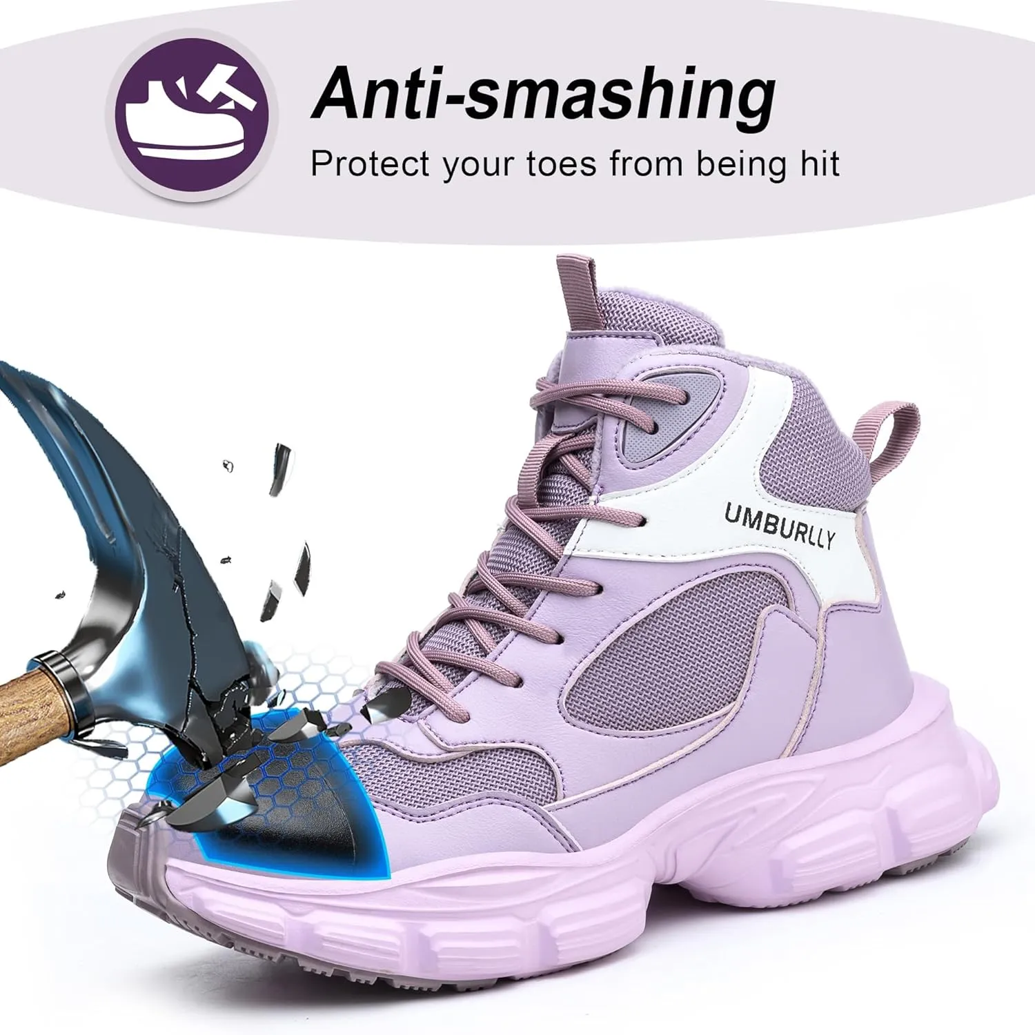 Steel Toe Shoes Women Safety Shoes Lightweight Comfortable Non Slip Thickened Sole Puncture Proof Steel Toe Sneakers Women Size 5.5-10