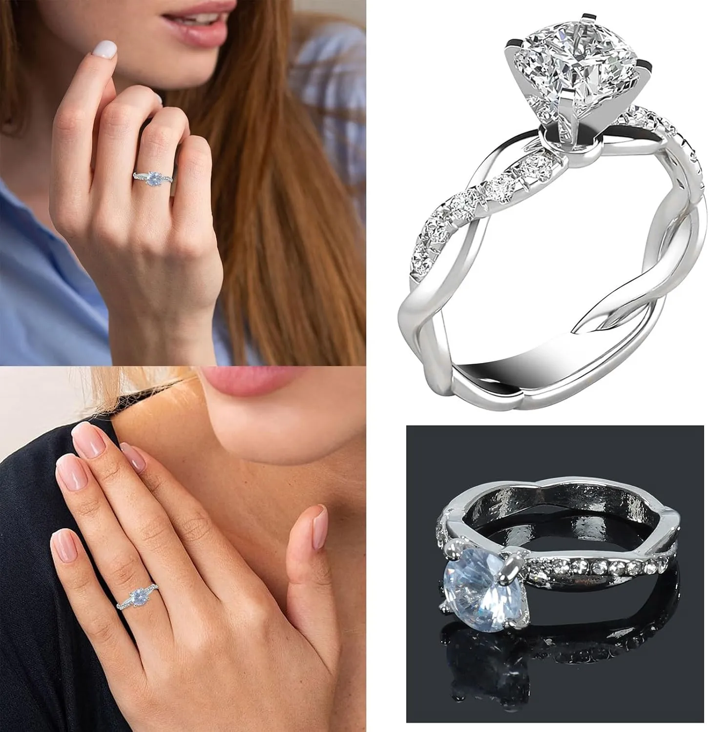 Sterling Silver Diamond Engagement Ring for Her,Twisted Rope Infinity Cubic Zirconia Wedding Band Promise Stackable Rings