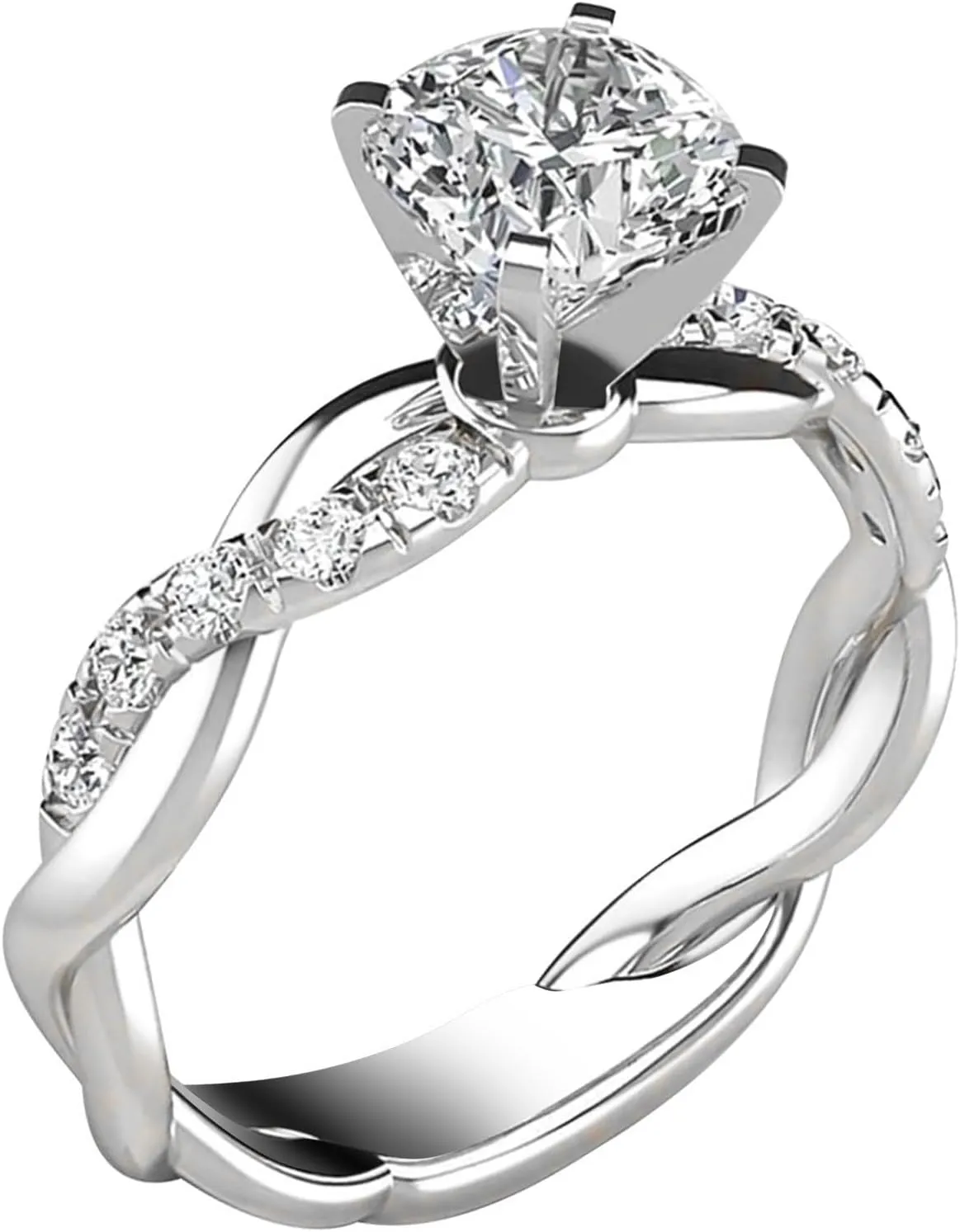 Sterling Silver Diamond Engagement Ring for Her,Twisted Rope Infinity Cubic Zirconia Wedding Band Promise Stackable Rings