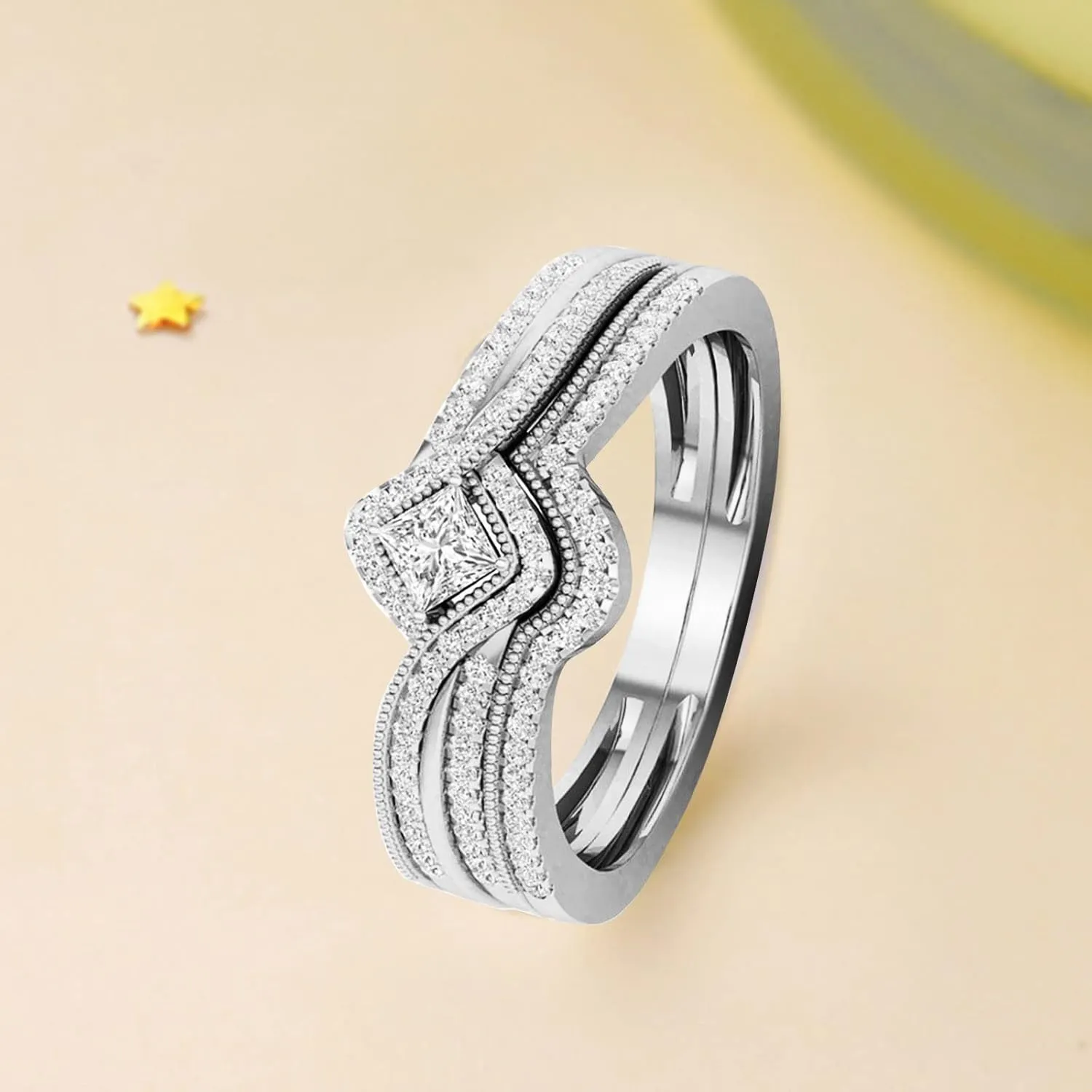 Sterling Silver Rings for Her, CZ Cubic Zirconia Ring Engagement Ring for Women Wedding Proposal Band Set Bridal Rings Gift