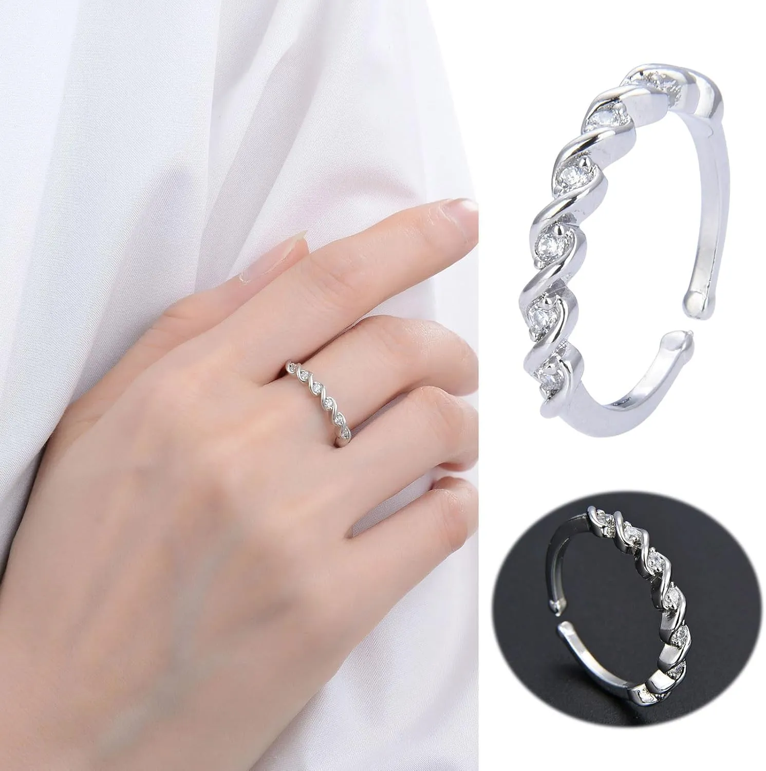Sterling Silver Rings for Women,Open Band Stackable Ring for Her Neutral Design Statement Eternity Rings Valentine's Day Gift