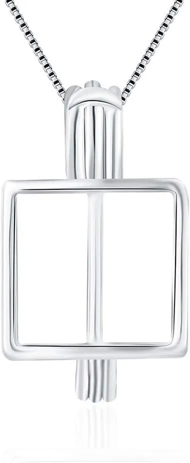 Sterling Silver Square Cube Cage Pendants Crafting Charm for DIY Jewelry Making
