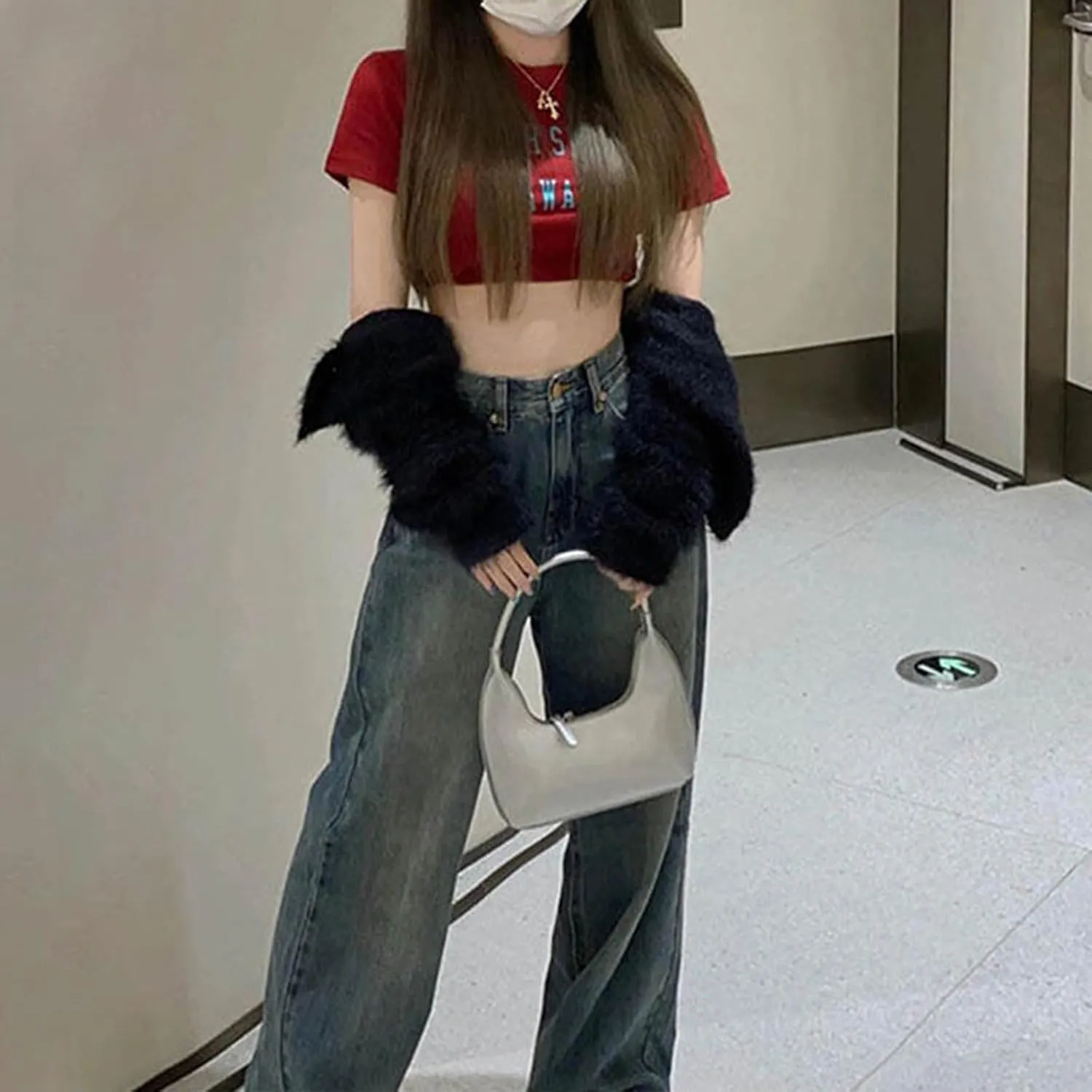 Straight Leg Jeans for Women High Waisted Frayed Baggy Pants Raw Hem Loose Floor Length Wide Leg Boyfriends Jeans
