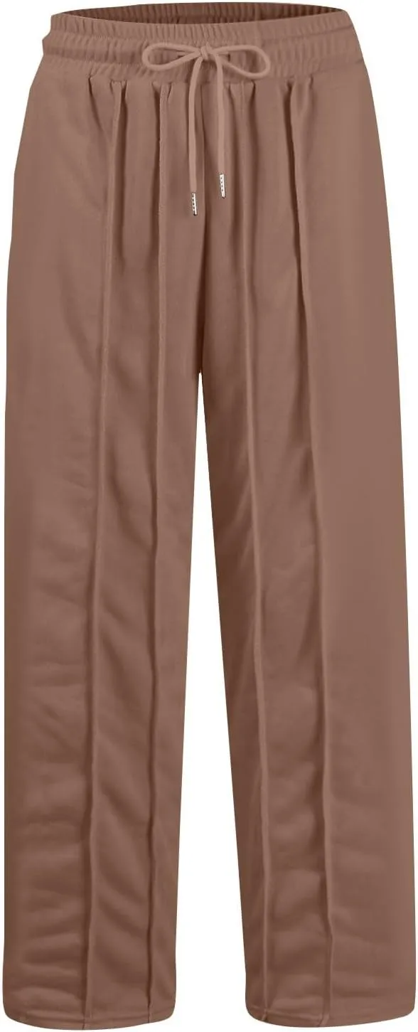 Straight Leg Sweatpants Women Baggy High Rise Elastic Waist Workout Pants with Pockets Stretchy Athletic Pants