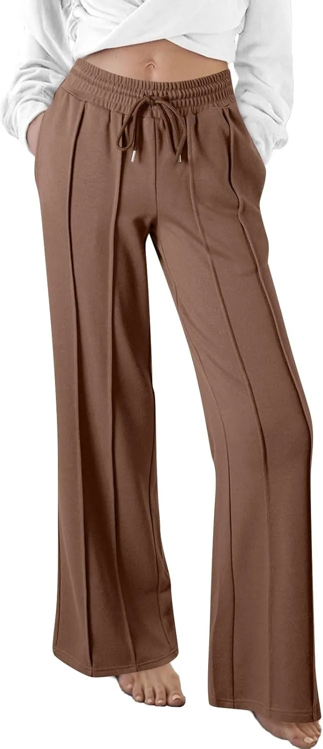 Straight Leg Sweatpants Women Baggy High Rise Elastic Waist Workout Pants with Pockets Stretchy Athletic Pants