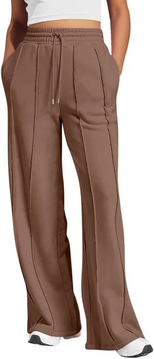 Straight Leg Sweatpants Women Baggy High Rise Elastic Waist Workout Pants with Pockets Stretchy Athletic Pants