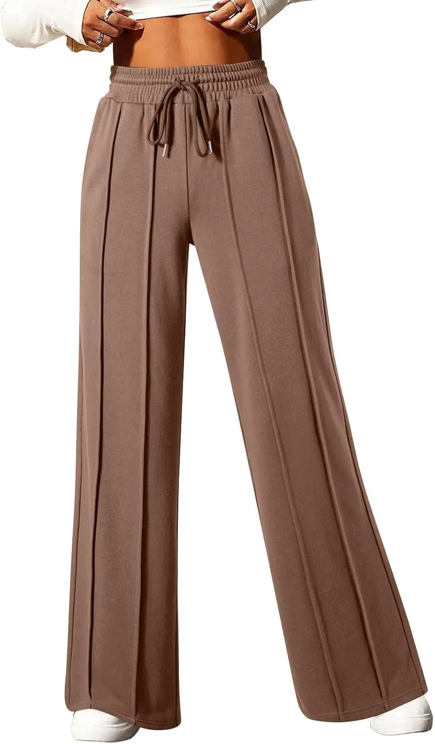Straight Leg Sweatpants Women Baggy High Rise Elastic Waist Workout Pants with Pockets Stretchy Athletic Pants