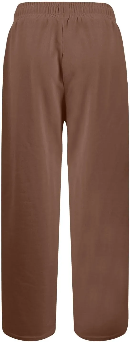 Straight Leg Sweatpants Women Baggy High Rise Elastic Waist Workout Pants with Pockets Stretchy Athletic Pants