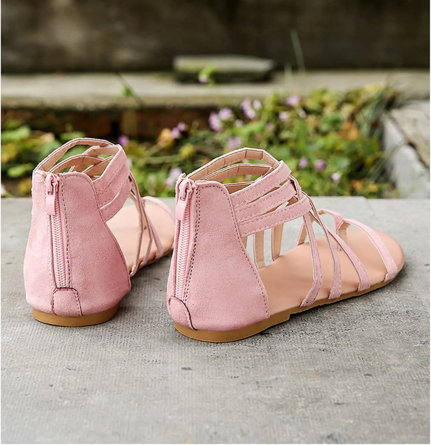Strappy Sandals for Women Open Toe Ring Loop Sandals Crisscross Strap Zipper Back Sandal Fashion Anti-Slip Summer Shoes 2025