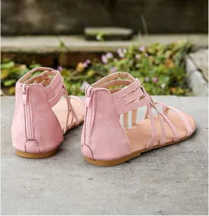 Strappy Sandals for Women Open Toe Ring Loop Sandals Crisscross Strap Zipper Back Sandal Fashion Anti-Slip Summer Shoes 2025