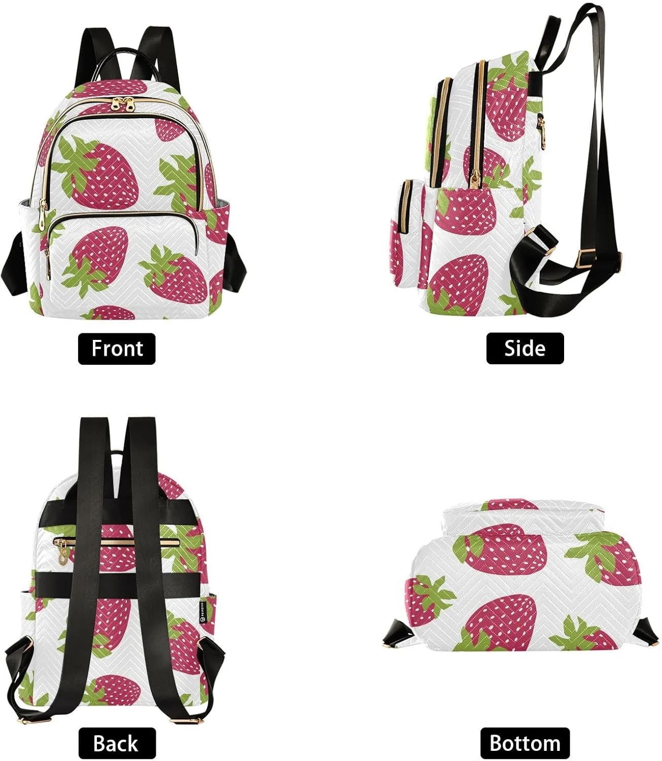 Strawberry White Small Backpack Purse for Women Travel Diaper Bag Daypack Backpacks for Shopping Vacation