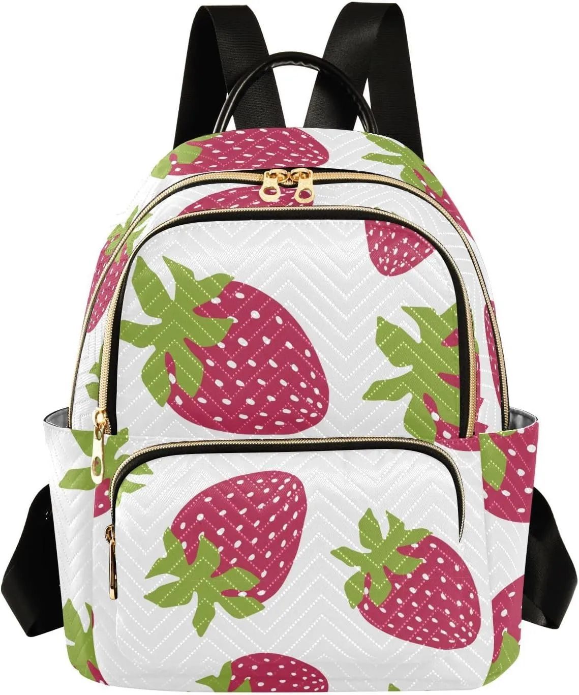 Strawberry White Small Backpack Purse for Women Travel Diaper Bag Daypack Backpacks for Shopping Vacation