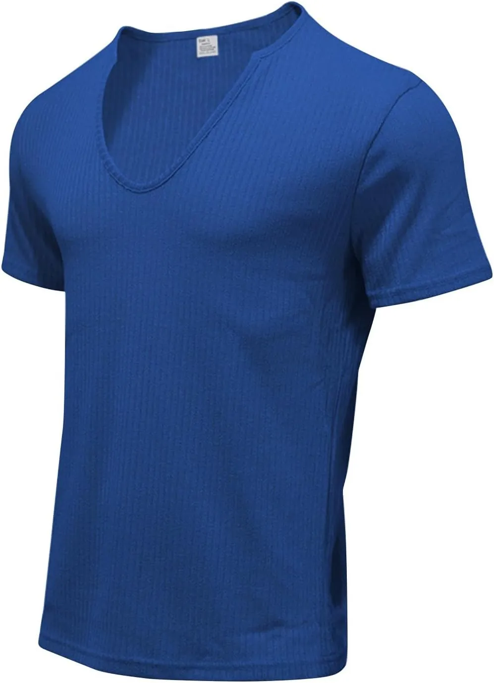 Striped Texture T-Shirts for Men Ribbed Knit Casual Tees Short Sleeve V Neck Shirts Gym Bodybuilding Tops