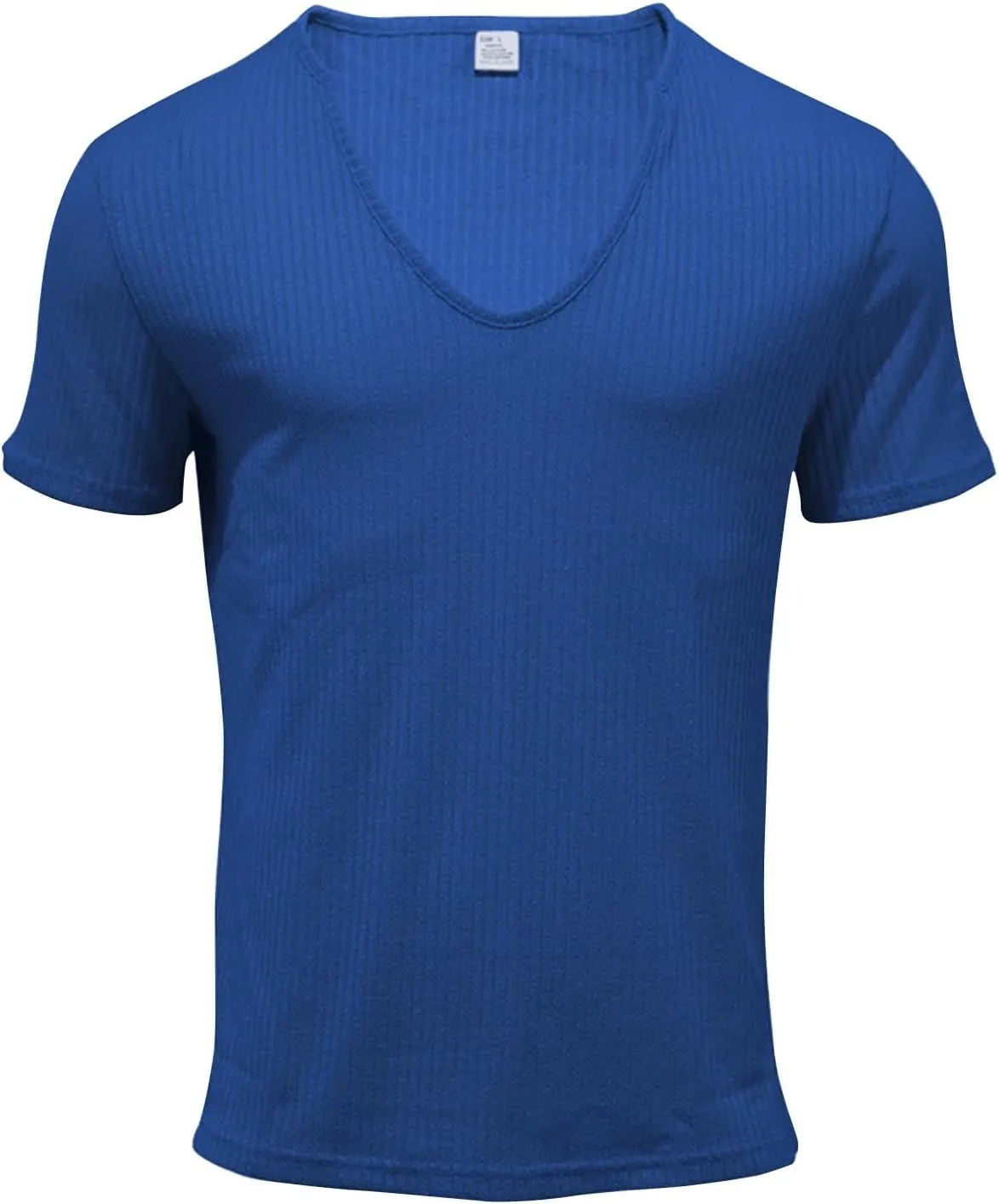 Striped Texture T-Shirts for Men Ribbed Knit Casual Tees Short Sleeve V Neck Shirts Gym Bodybuilding Tops