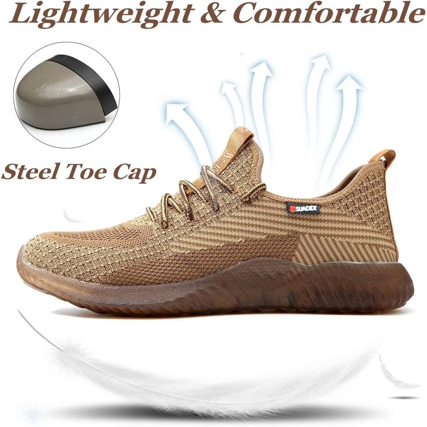 SUADEX Steel Toe Shoes for Men Women Indestructible Steel Toe Sneakers Lightweight Work Safety Shoes Puncture Proof Composite Toe