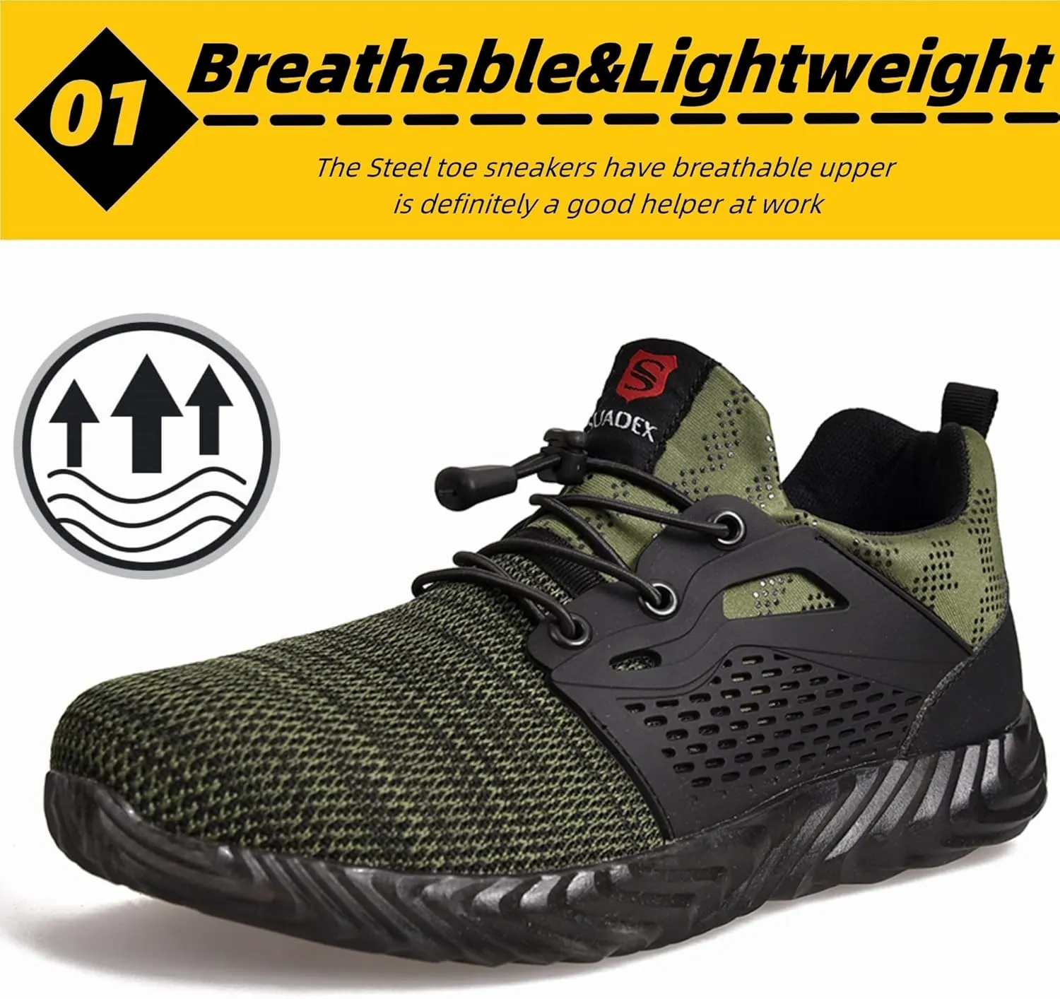 SUADEX Steel Toe Shoes for Women Men, Anti Slip Safety Shoes Breathable Lightweight Puncture Proof Work Construction Sneakers