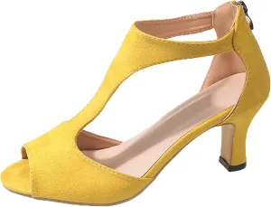 Summer Sandals for Women Open Toe Stiletto Heels T-Strap Dress Shoes Cutout Low Kitten Heeled Back Zip Retro Pumps