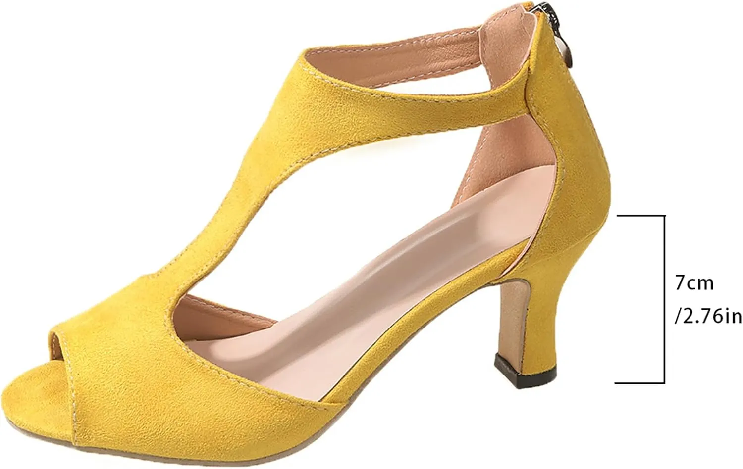 Summer Sandals for Women Open Toe Stiletto Heels T-Strap Dress Shoes Cutout Low Kitten Heeled Back Zip Retro Pumps