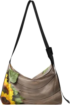 Sunflowers Wood Crossbody Bag Hobo Handbag Purse Fashion PU Leather Shoulder Bags for Women